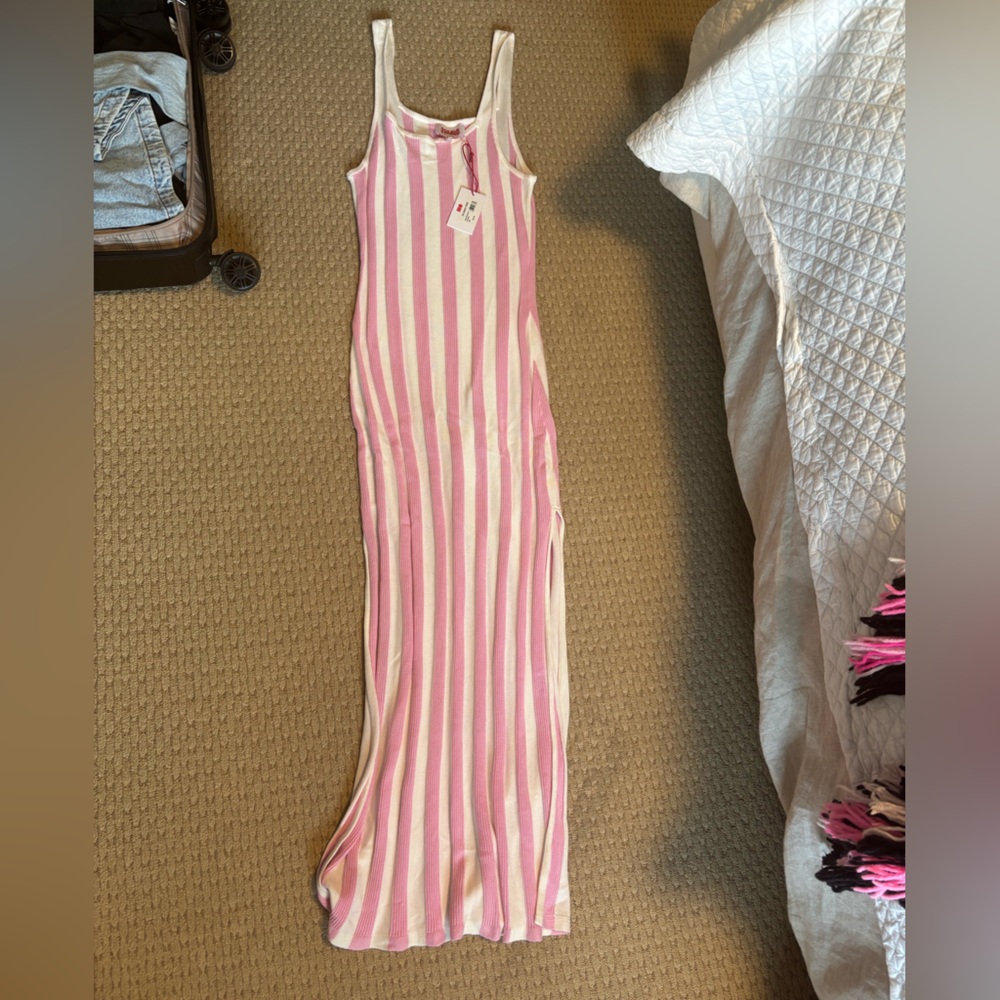 SOLID & STRIPED Pink and White Striped Maxi Dress